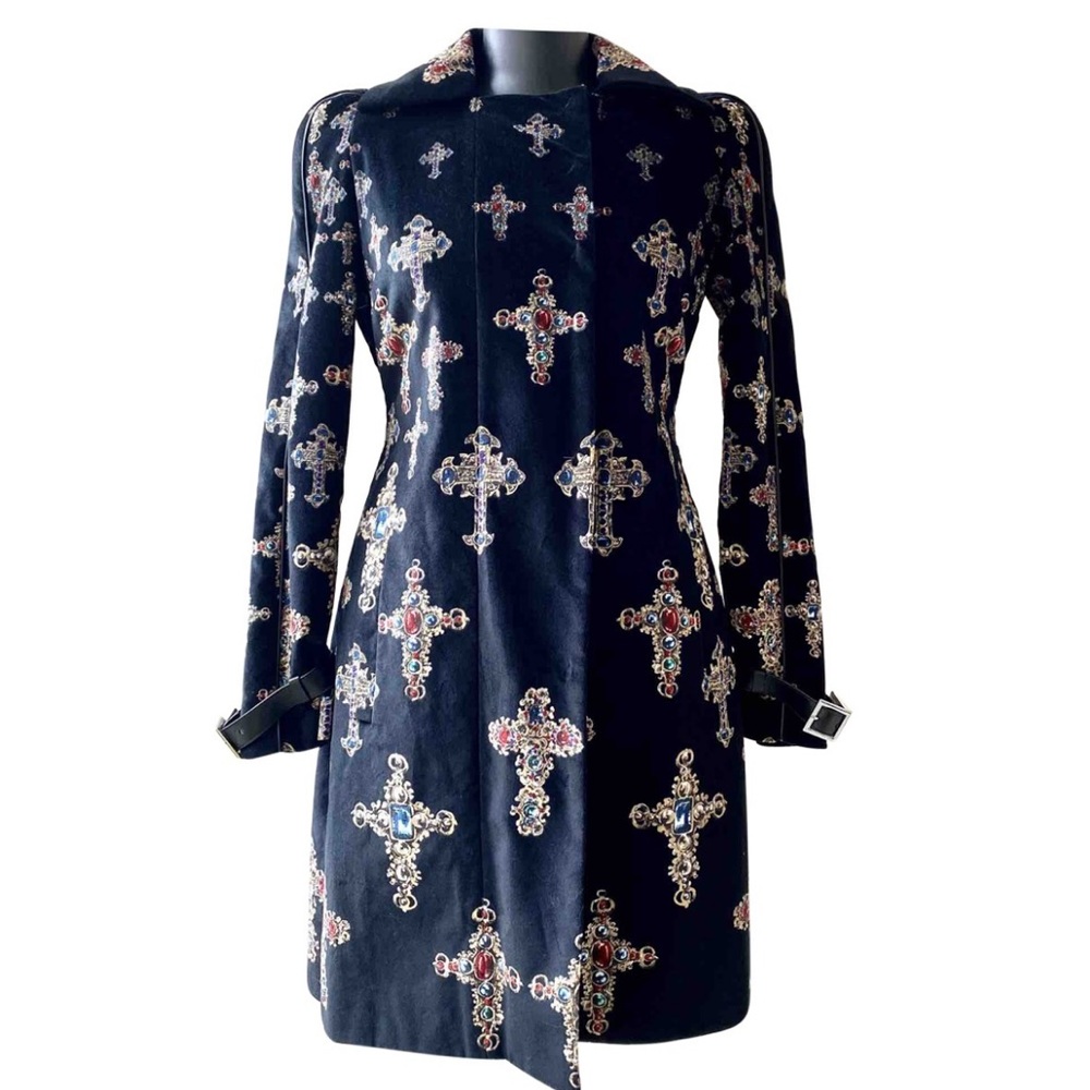 Versace Velvet Crosses Trench Coat